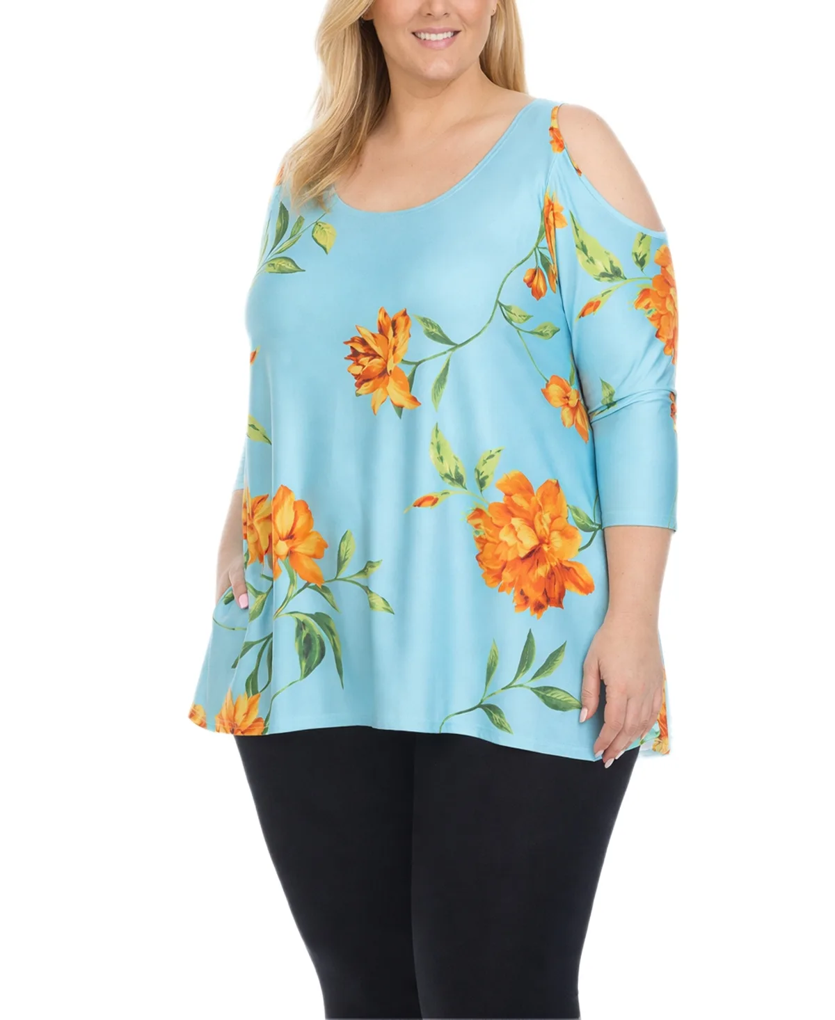 Floral Cold Shoulder Knit Tunic Top by White Mark