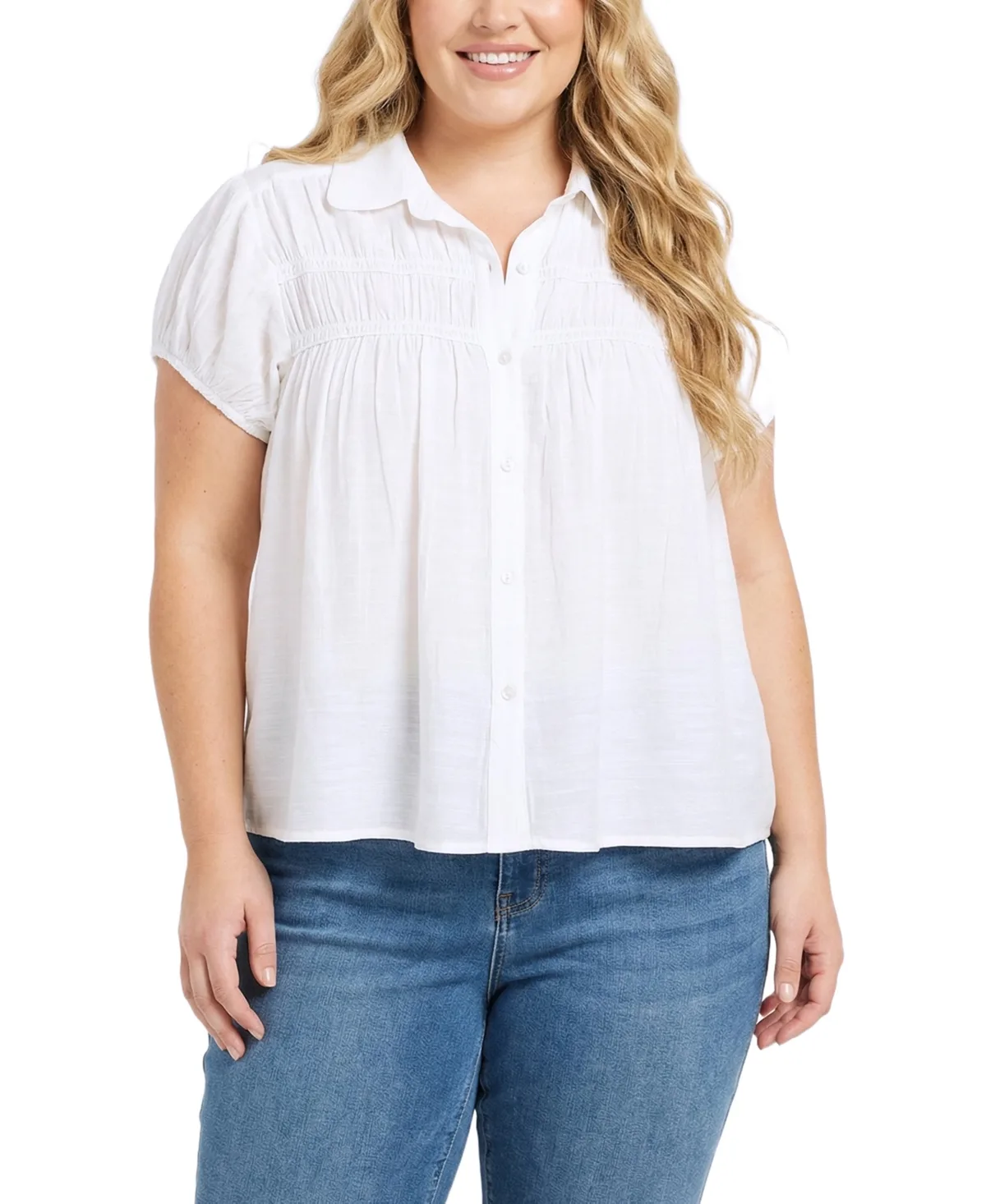 Cap-Sleeve Rouched Yoke Top by Ny Collection