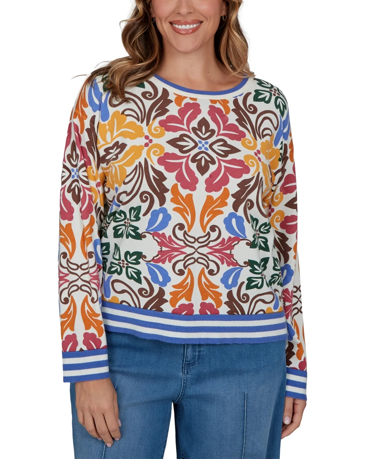 Tipped Floral Lightweight Sweater by Ruby Rd.