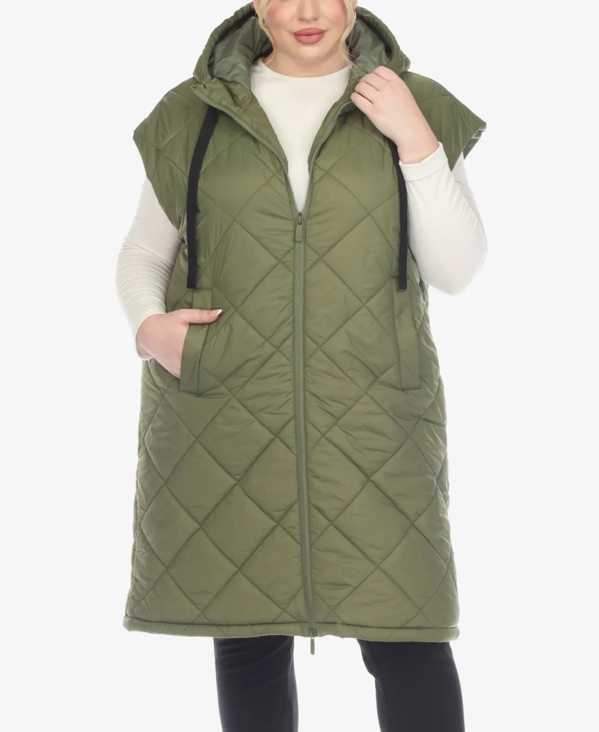 Diamond Quilted Hooded Puffer Vest by White Mark