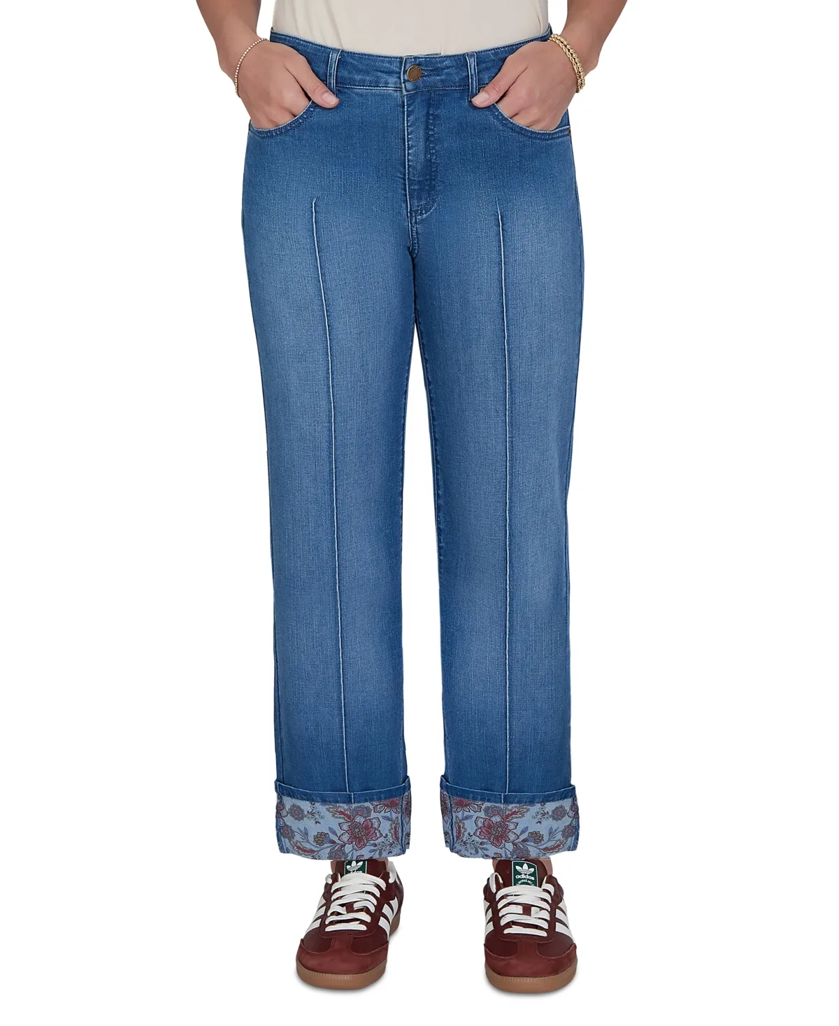 Floral Cuff Stretch Ankle Jean by Ruby Rd.