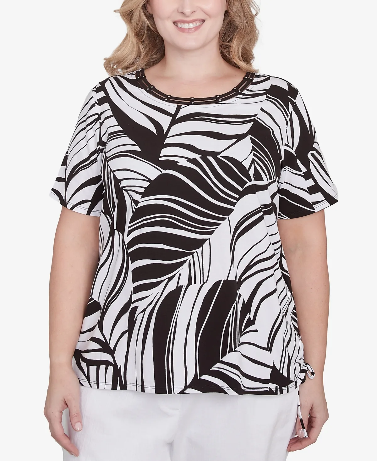Twisted Leaves Side Tie Top by Alfred Dunner
