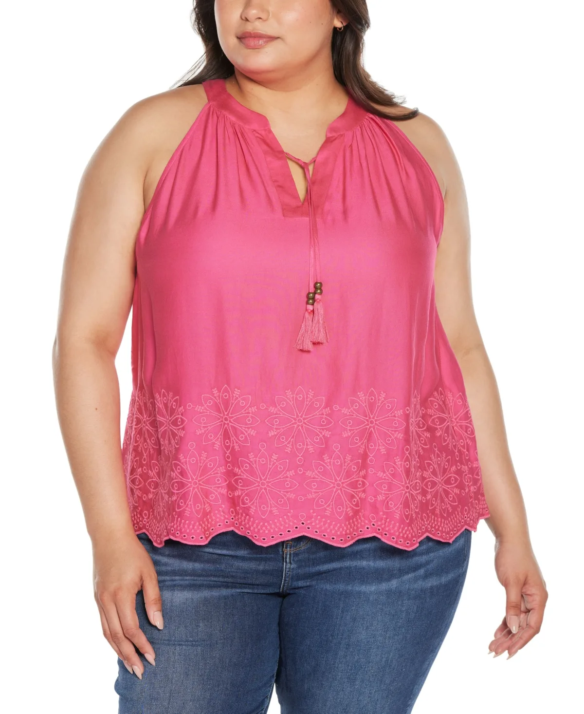 Black Label Embroidered Hem Sleeveless Top by Belldini