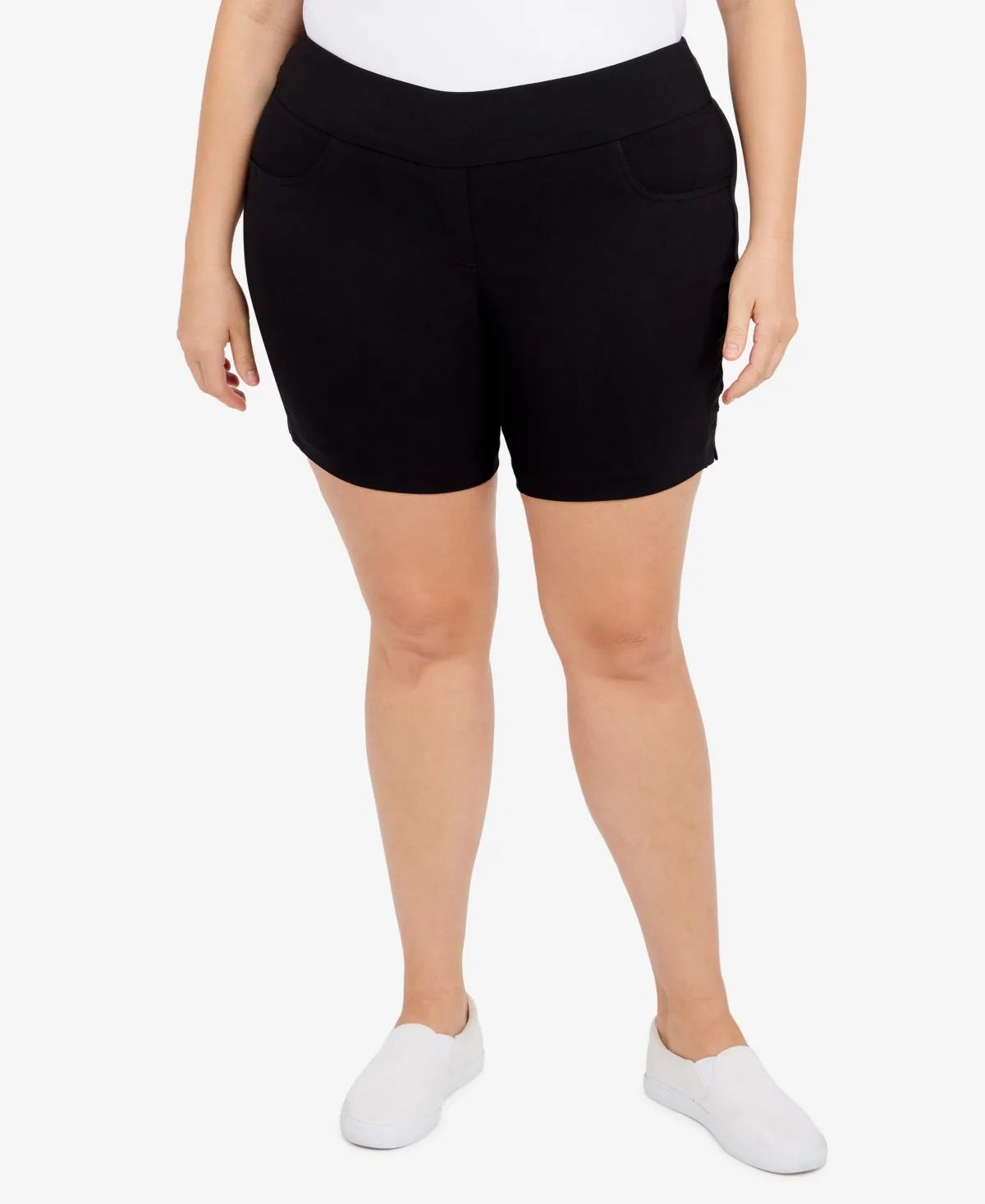 Essentials Solid Color Tech Stretch Shorts with Elastic Waistband by Hearts Of Palm