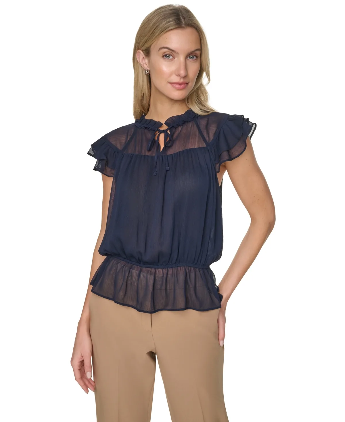 Peplum Flutter-Sleeve Pull-On Blouse by Tommy Hilfiger