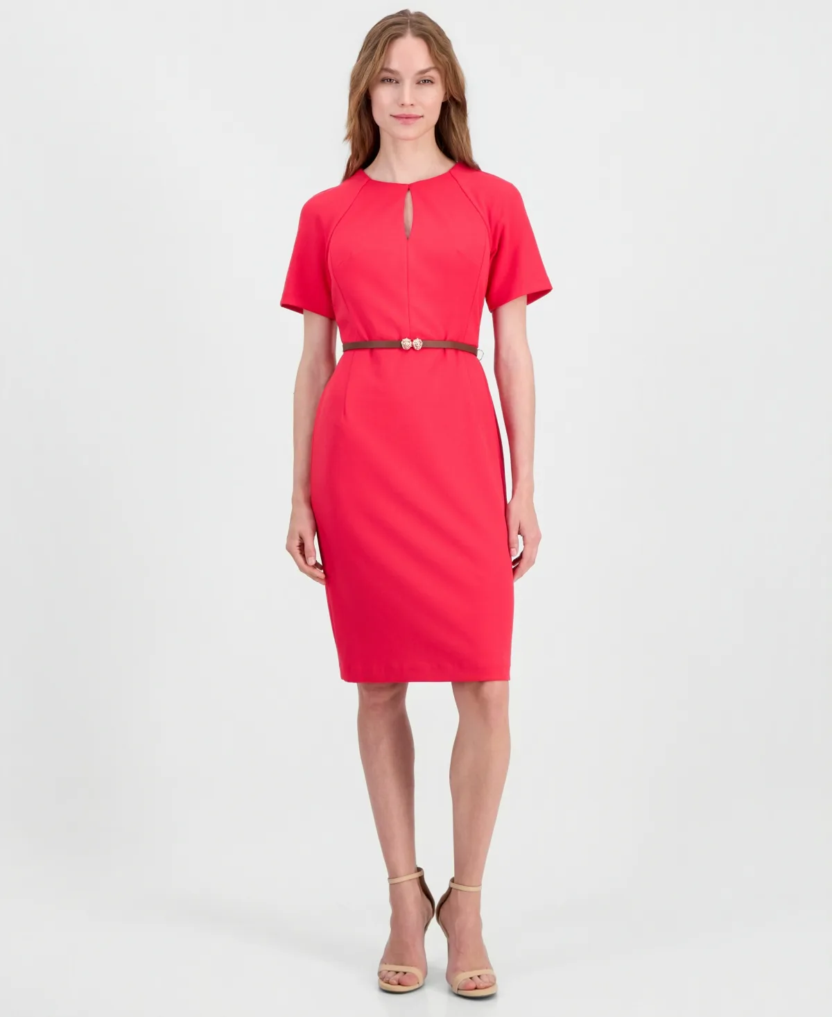 Belted Scuba Crepe Sheath Dress by Anne Klein