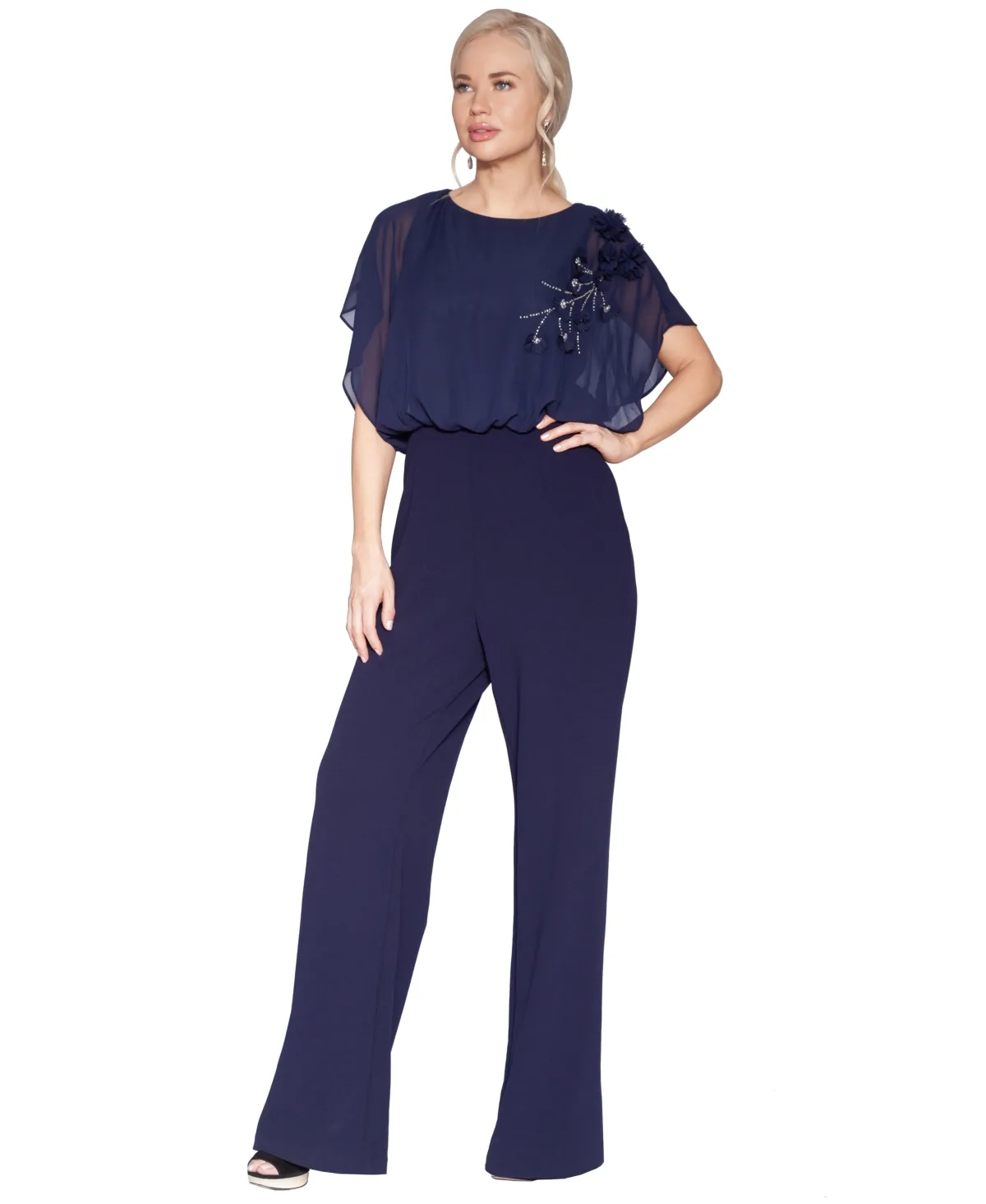 Floral Applique Jumpsuit by White Tie By Shani