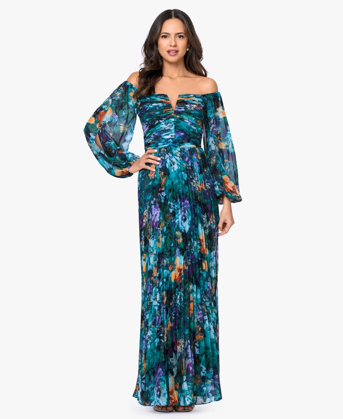 Off-The-Shoulder Long-Sleeve Gown by Xscape