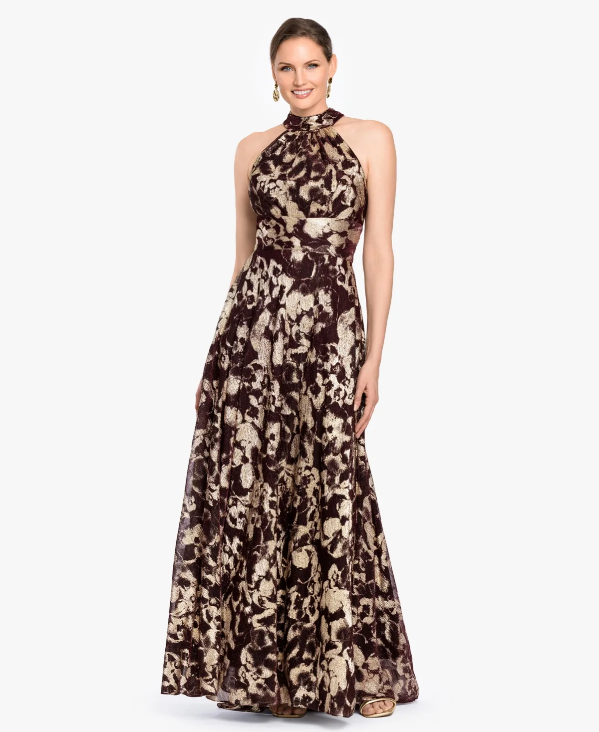 Foil Halter Neck Gown by Betsy & Adam