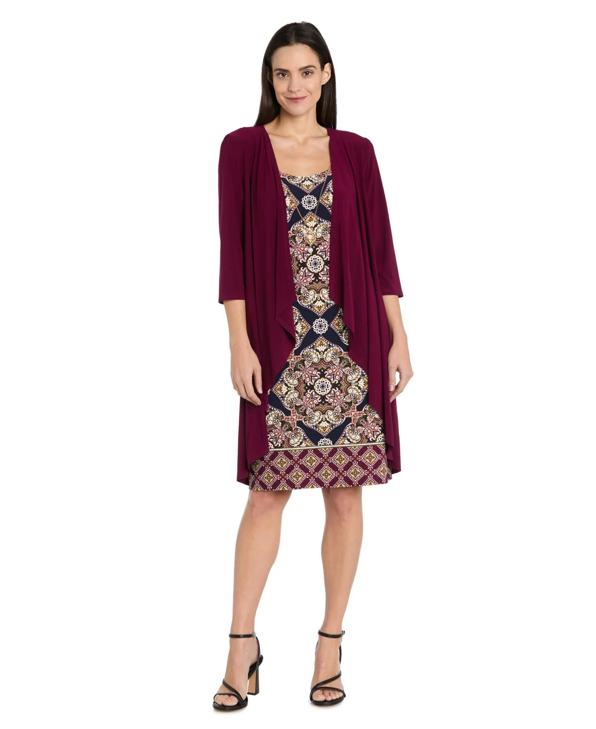 Printed Interlock Twist Yarn Jacket Dress, 2-Piece Set by R & M Richards