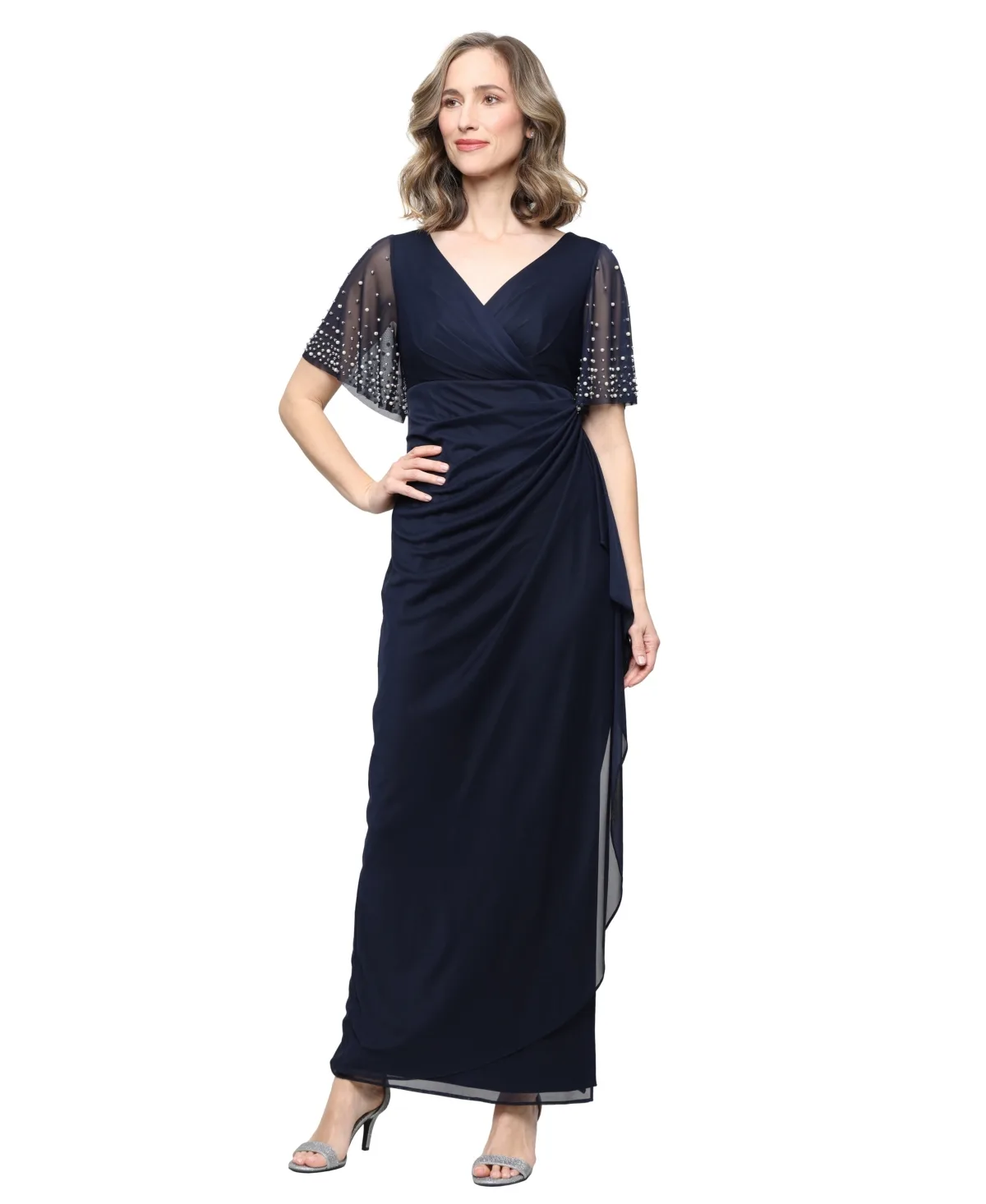 Embellished Flutter Sleeve Long Dress