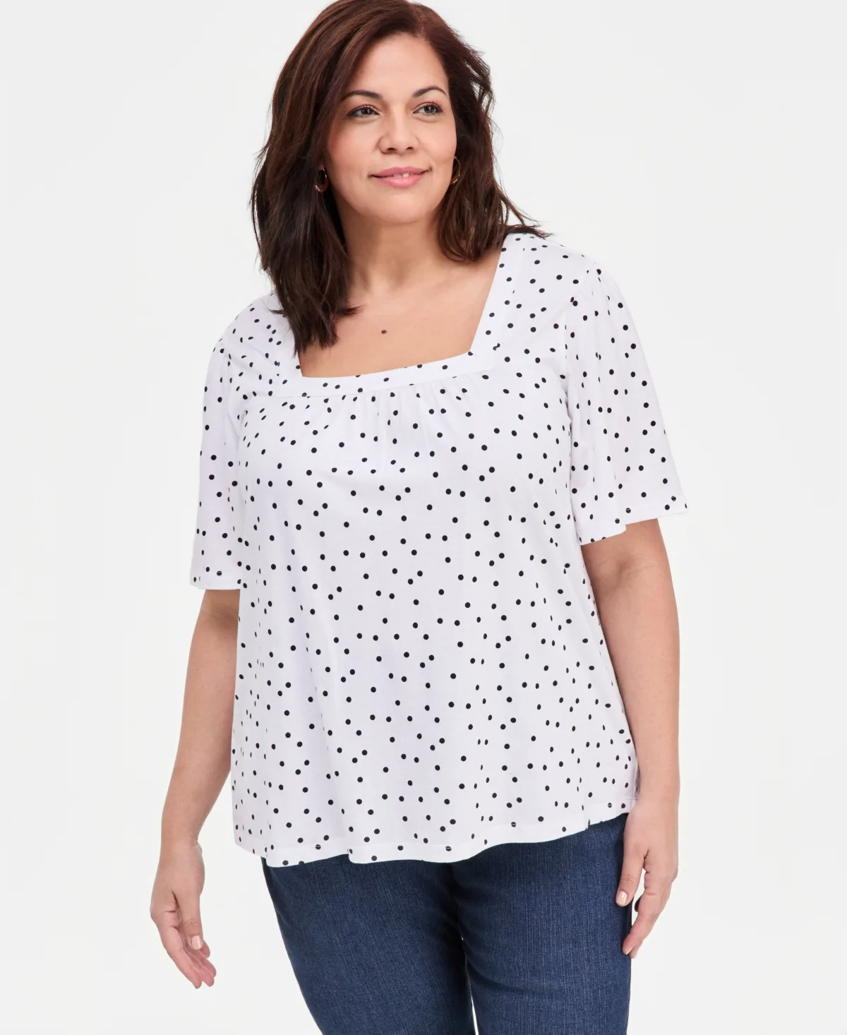 Short Flutter-Sleeve Square-Neck Knit Top by Style & Co