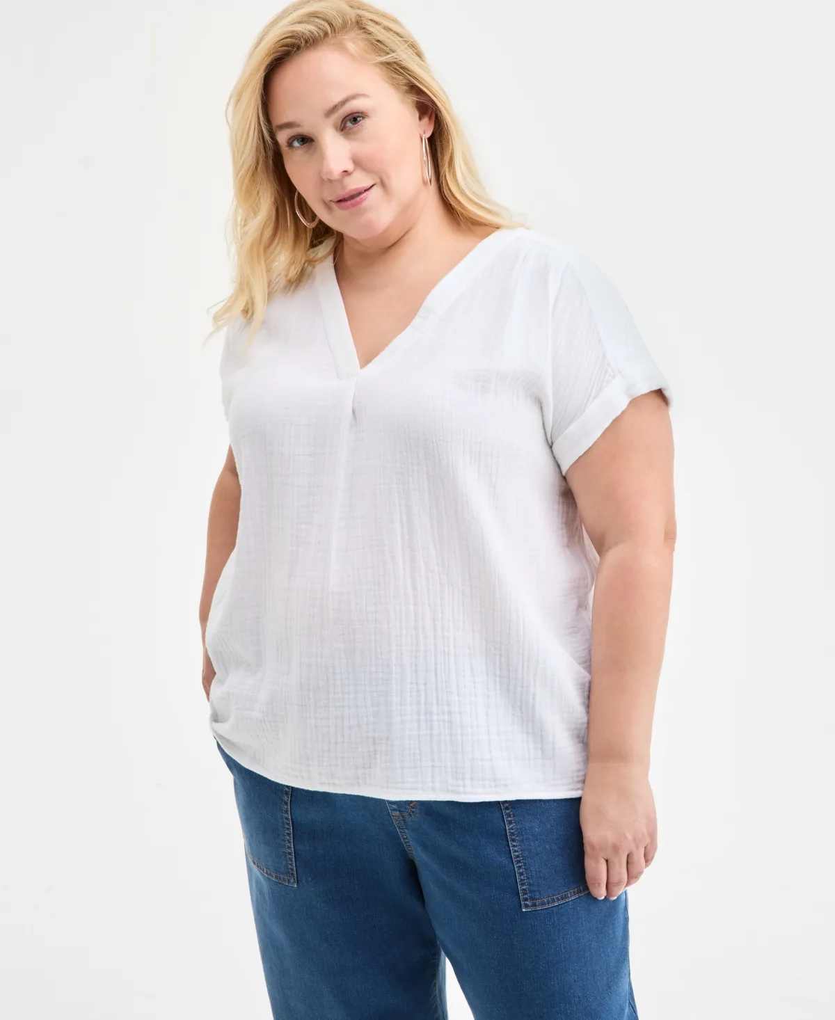 Solid V-Neck Camp Shirt by Style & Co