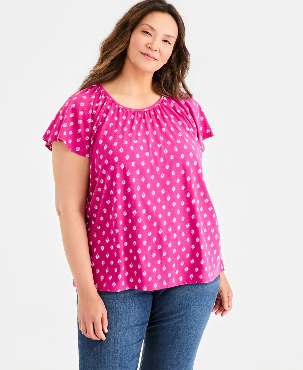 Printed Scoop-Neck Flutter-Sleeve Top by Style & Co