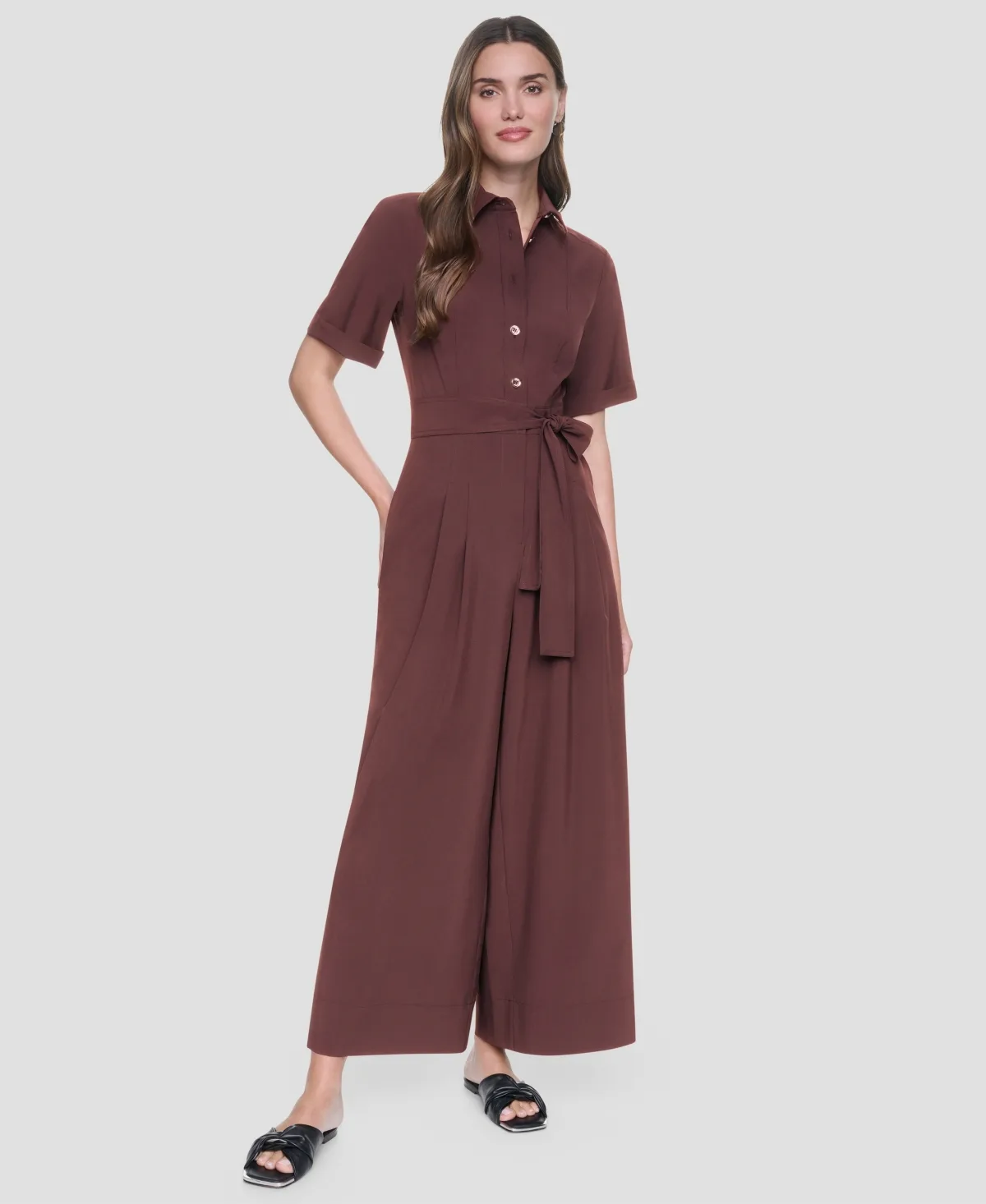 Short-Sleeve Wide-Leg Jumpsuit