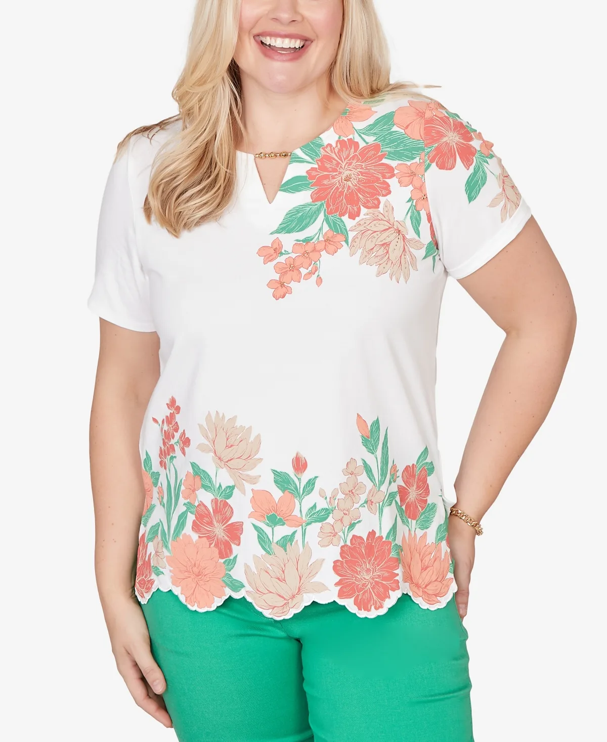 Resort Living Floral Scallop Border Top