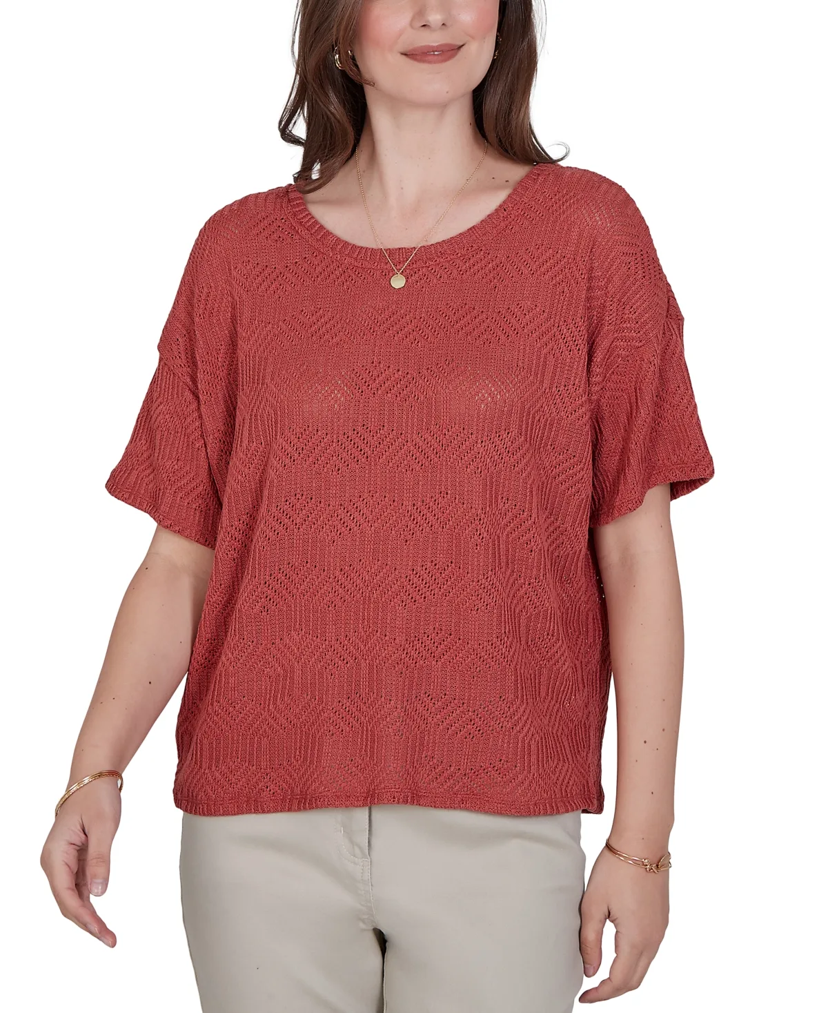 Crochet Diamond Textured Knit Top by Ruby Rd.