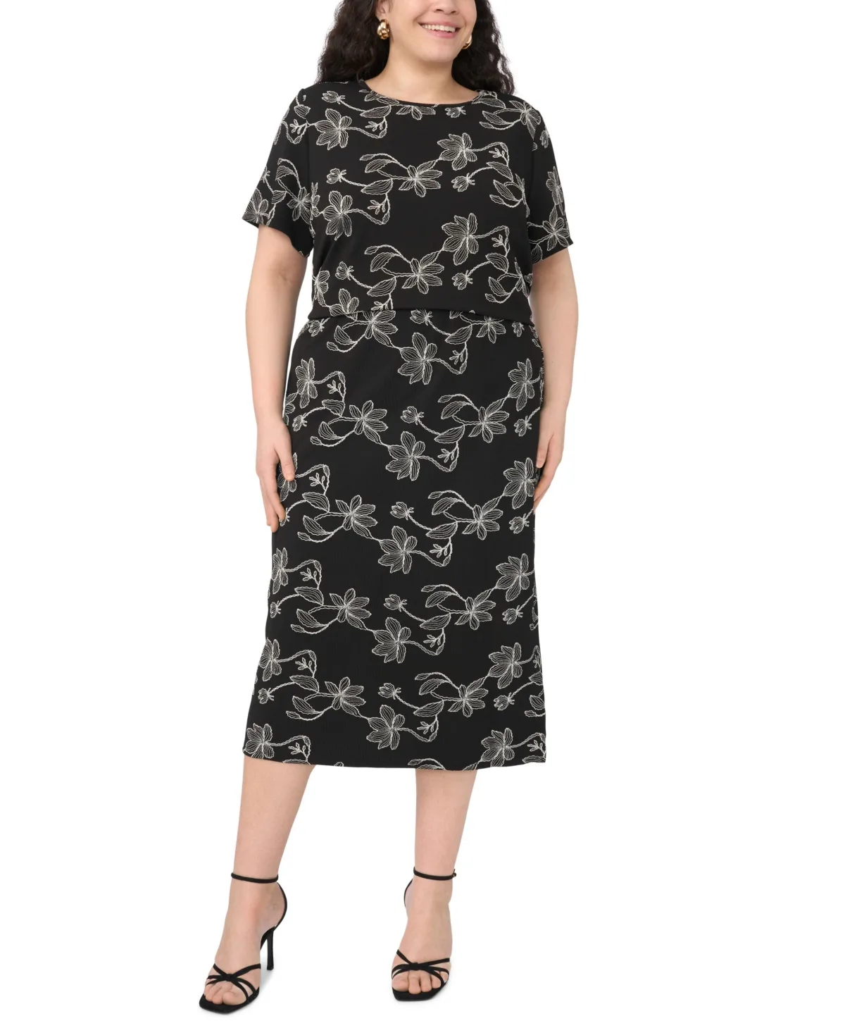 Floral Embroidered Pull-On Midi Skirt by Vince Camuto