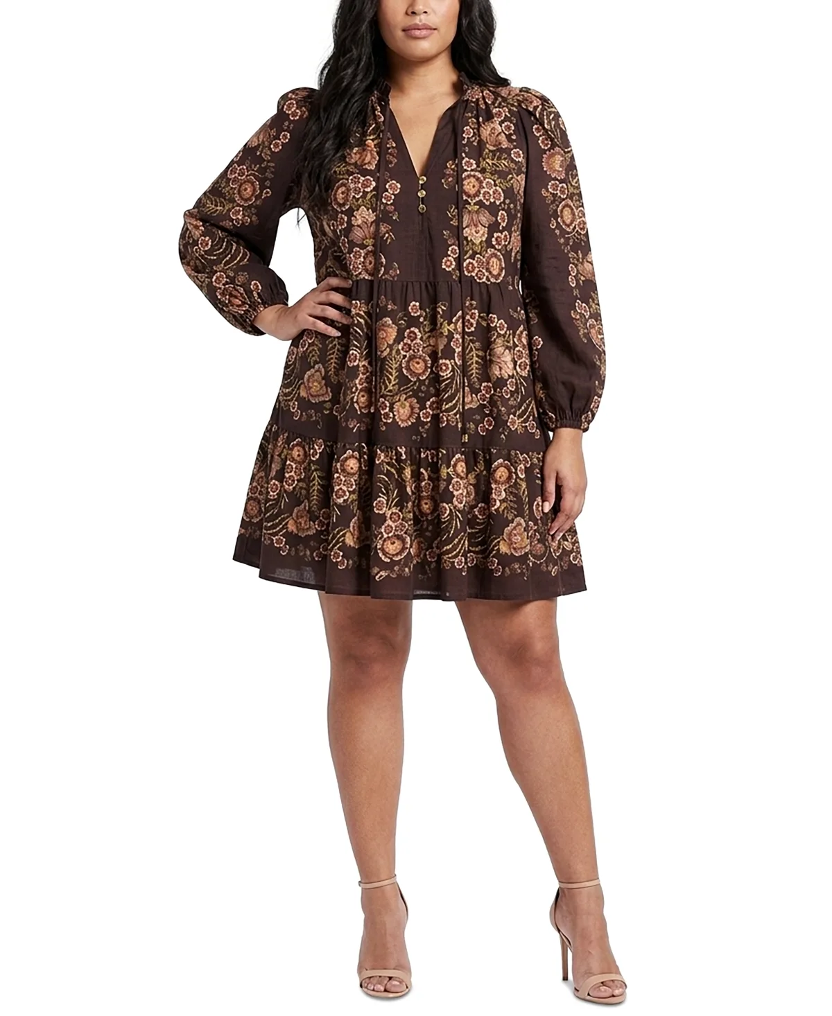 Printed Chiffon Babydoll V-Neck Dress by Taylor
