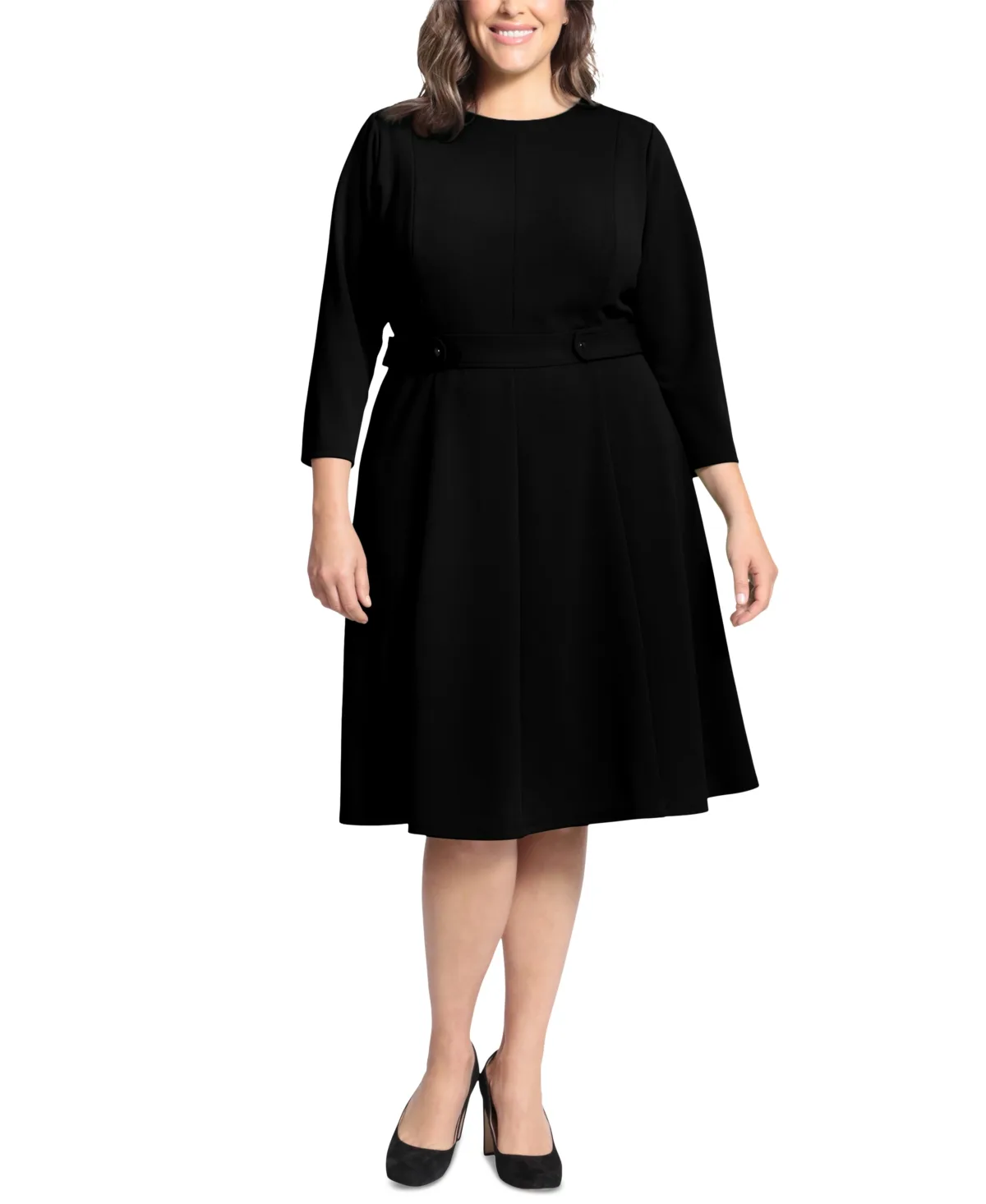 3/4-Sleeve Tab-Waist Fit & Flare Dress by London Times