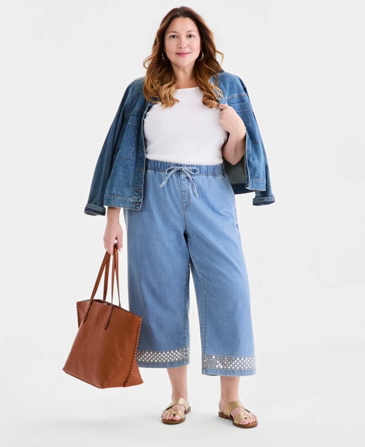 Sequined Pull-On High-Rise Cropped Wide Leg Jeans by Style & Co