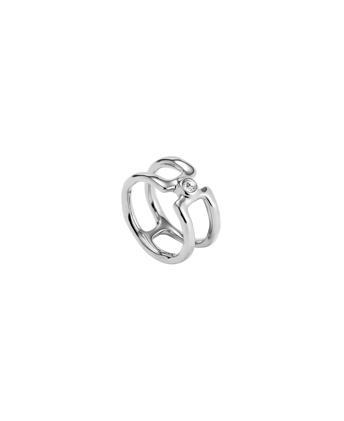 Double Ring of Metal Alloy Plated in Gold 18k with White Topaz
