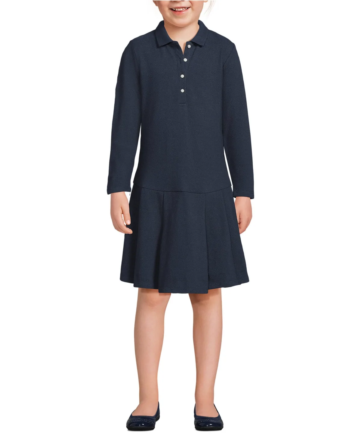 School Uniform Long Sleeve Mesh Pleated Polo Dress by Lands' End