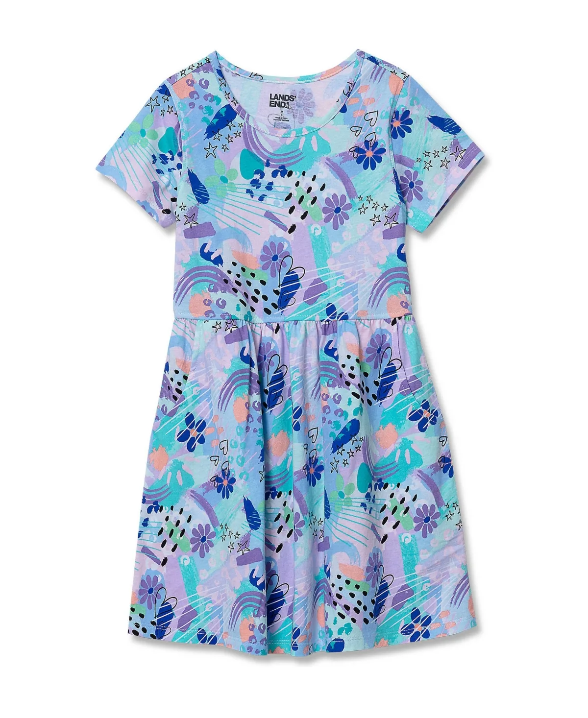 Short Sleeve Gathered Waist Jersey Dress by Lands' End