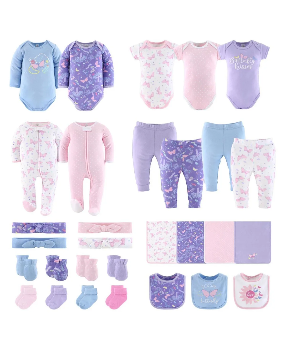 Layette Gift Set, Purple Pink Butterfly, 30 Essential Pieces by The Peanutshell