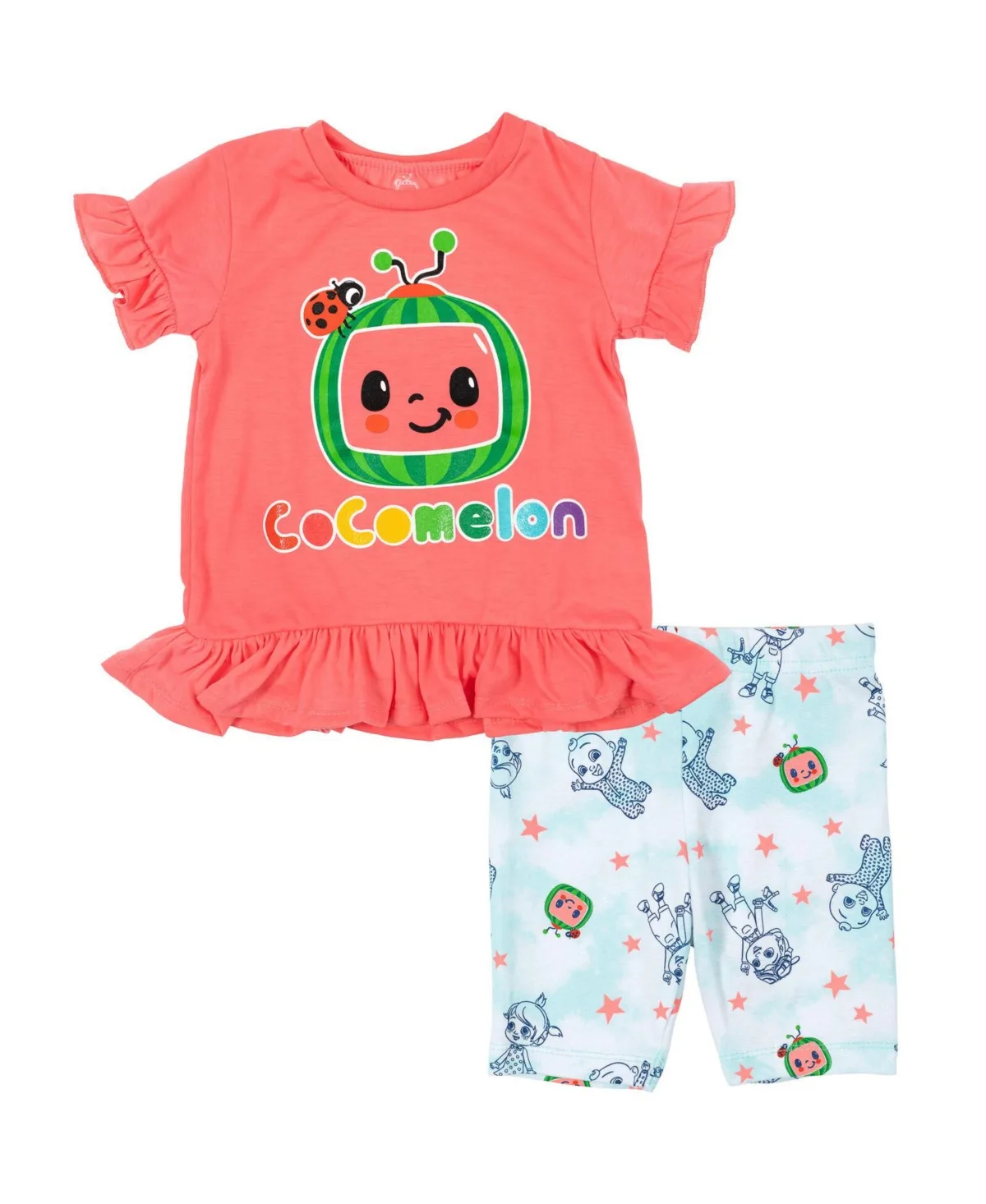 Jj Yoyo Tomtom Peplum T-Shirt and Bike Shorts Outfit Set by Cocomelon