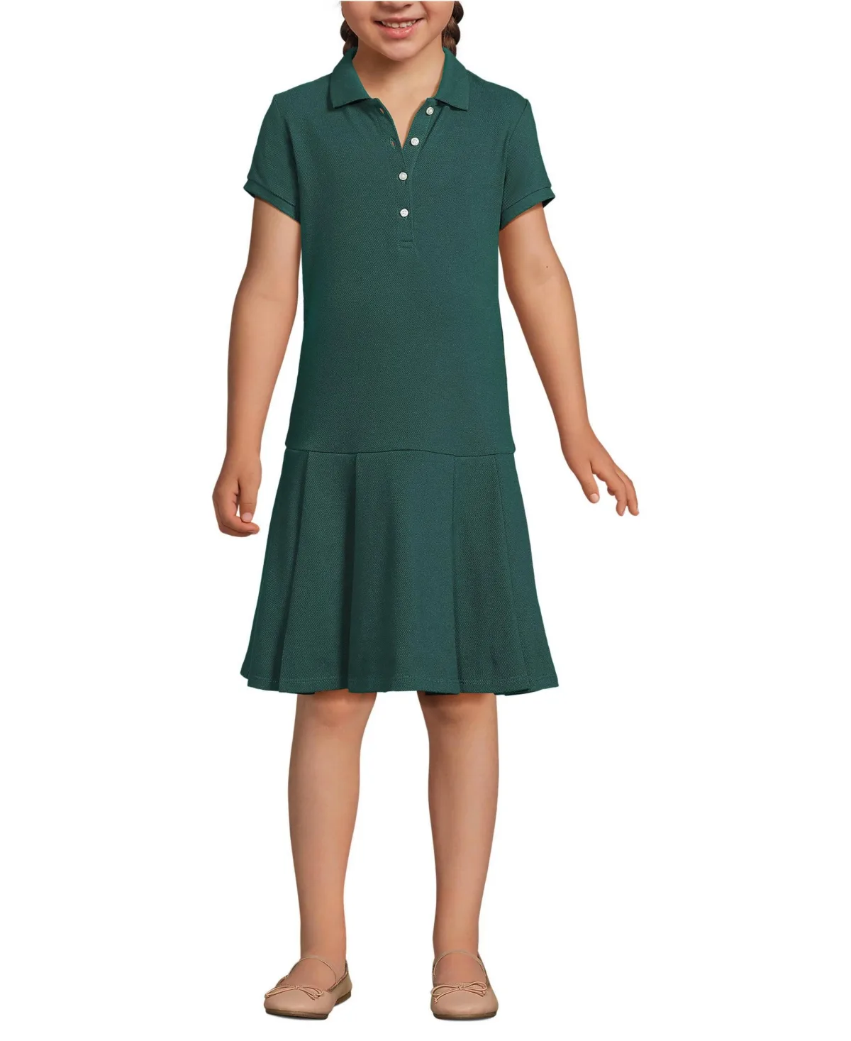 Short Sleeve Mesh Pleated Polo Dress by Lands' End
