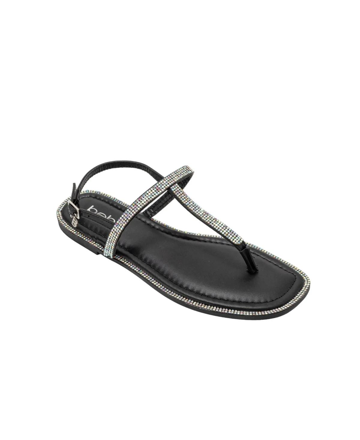 Rhinestone T-Strap Flat Thong Sandals with Ankle Strap by Bebe
