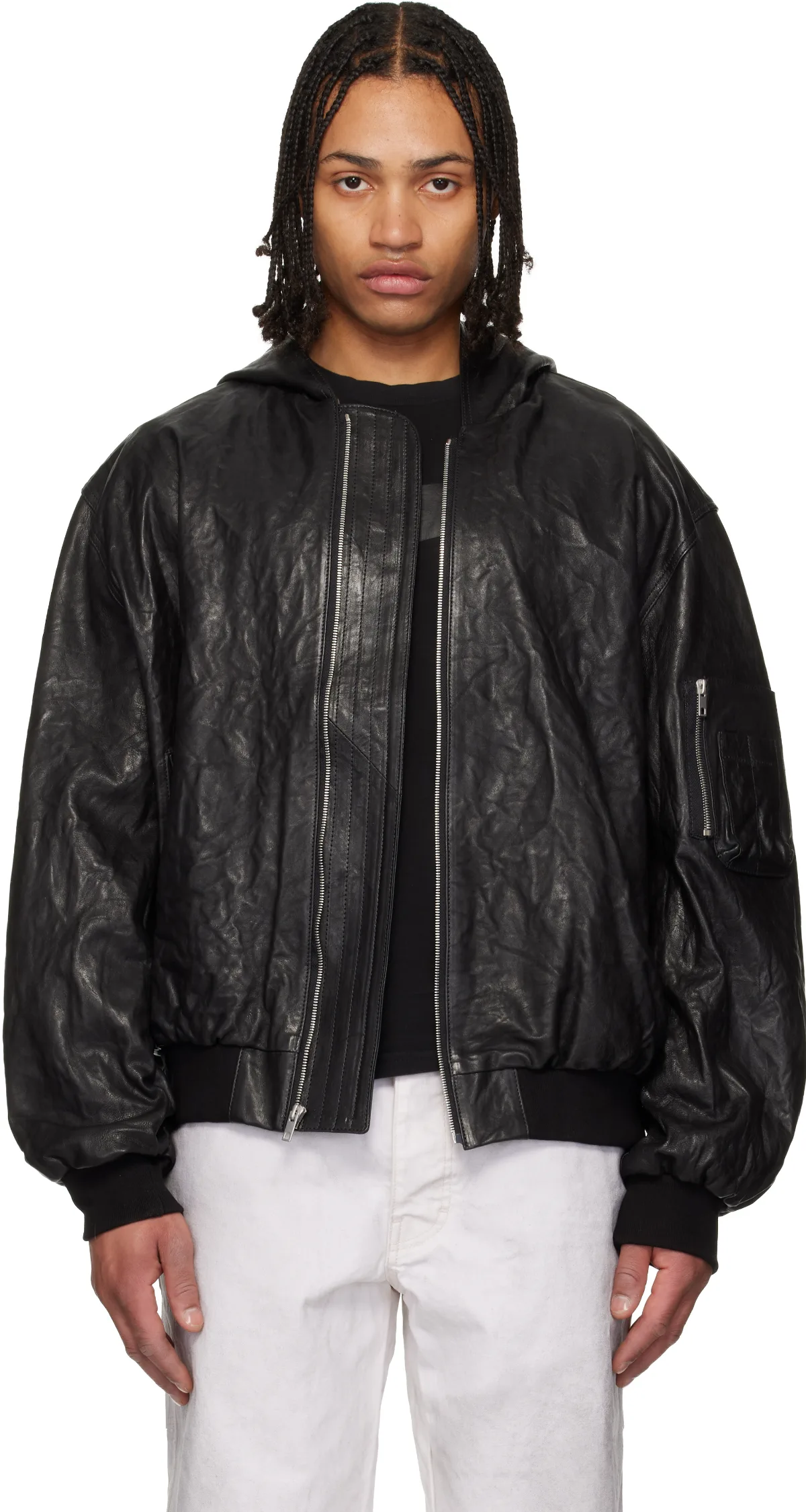 Black Leather Hooded Jacket