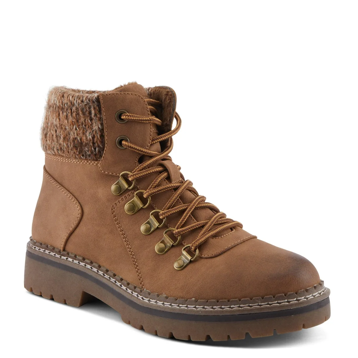 Hiker-Inspired Sweater Collar Lug Sole Boot by Patrizia
