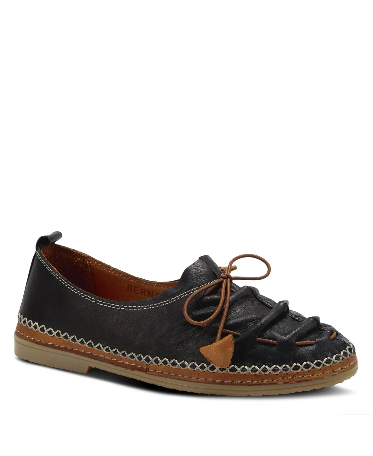 Berna Leather Slip-On Shoes with Elastic Vamp and Whip-Stitched Details by Spring Step