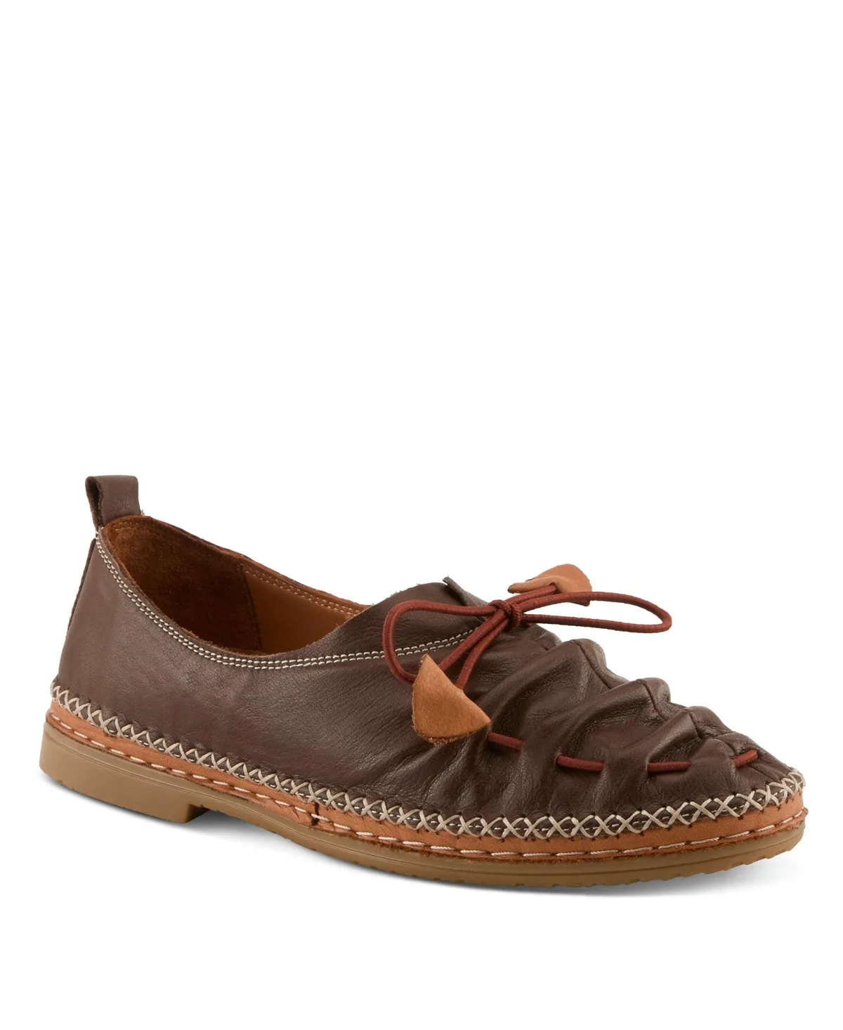 Berna Leather Slip-On Shoes with Elastic Vamp and Whip-Stitched Details