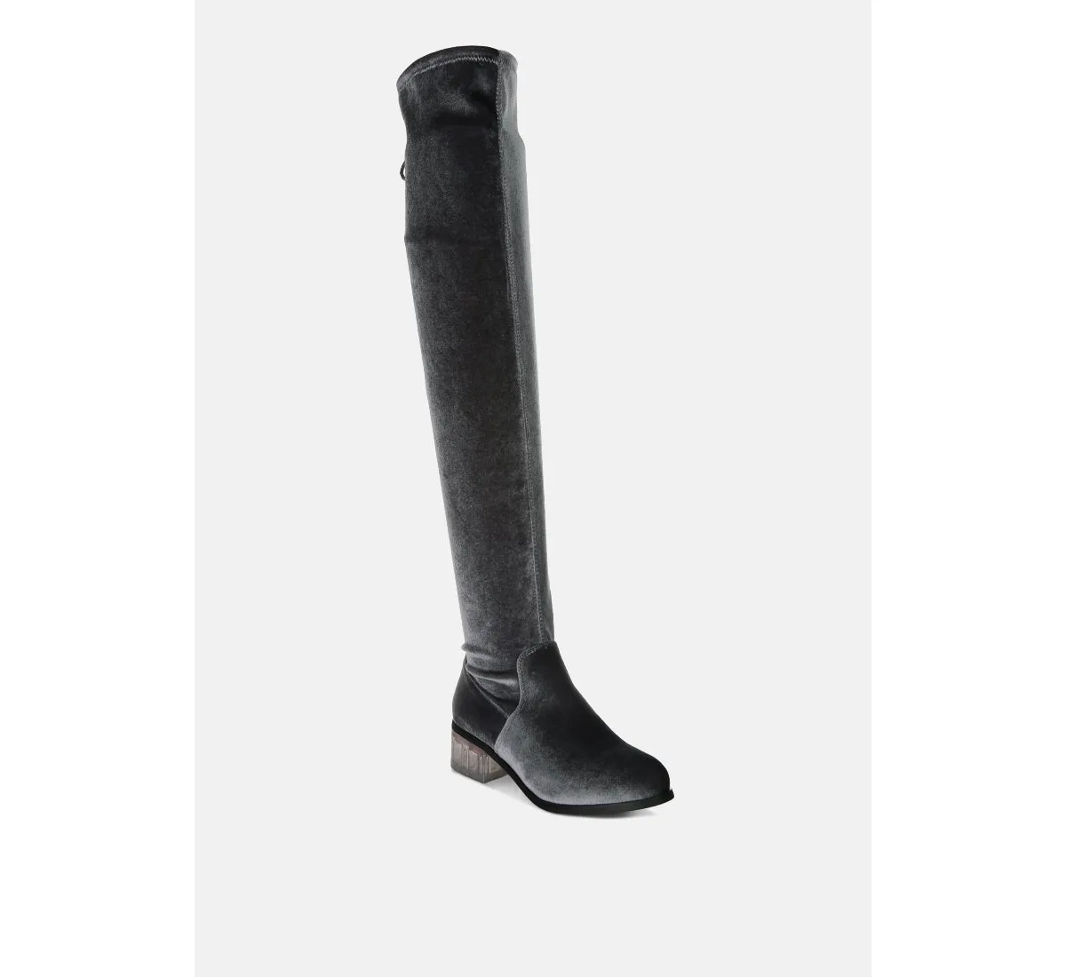 Rumple Velvet Over the Knee Clear Heel Boots by London Rag