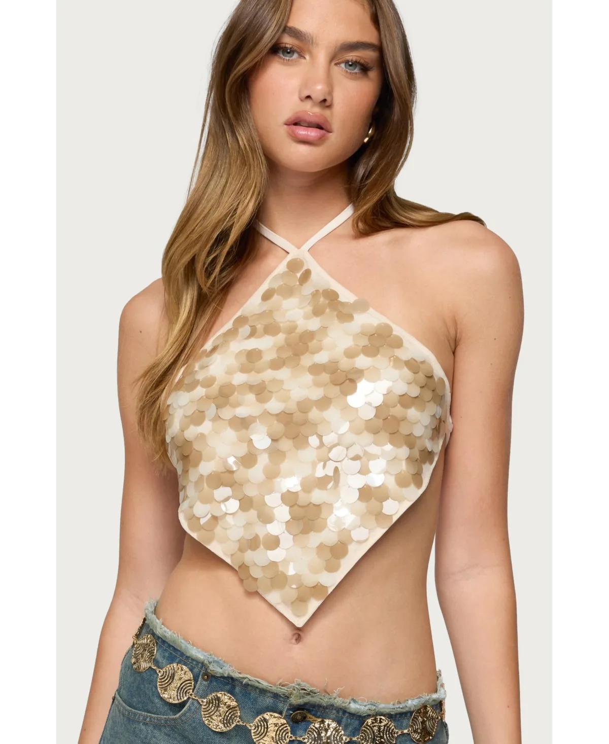 Dixie Backless Sequin Triangle Top by Edikted