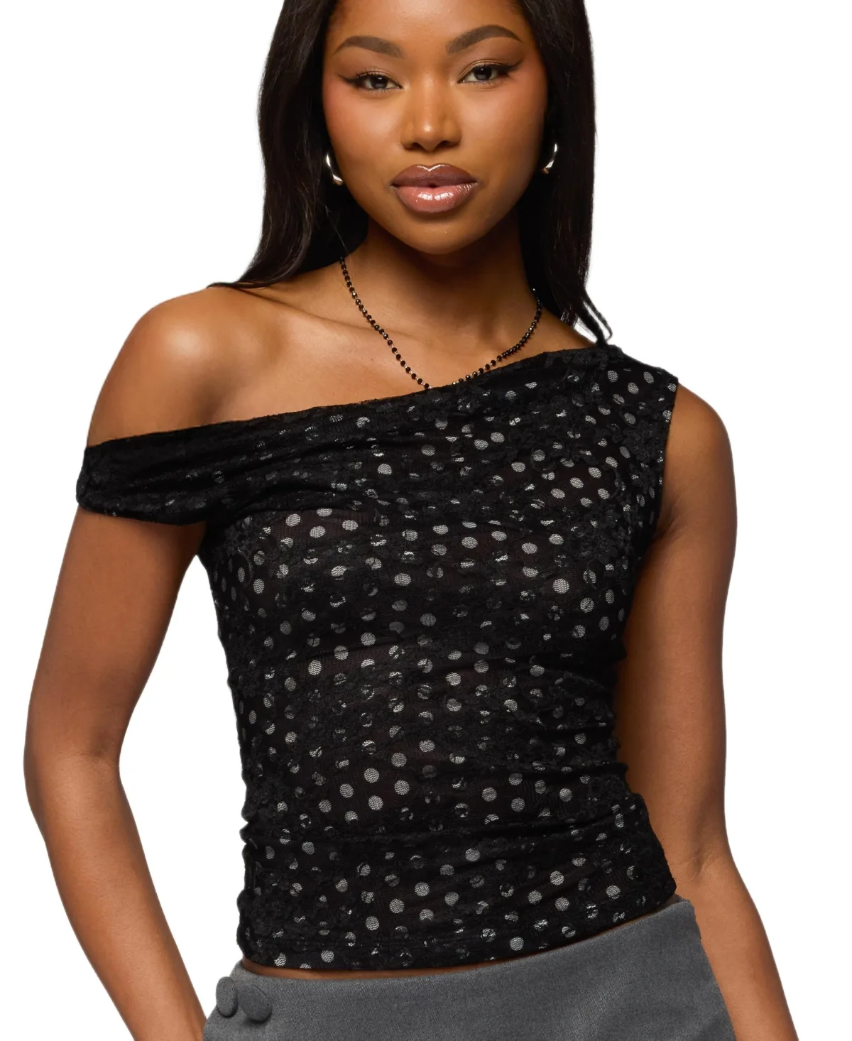 Off Shoulder Lace Polka Dot Top by Edikted