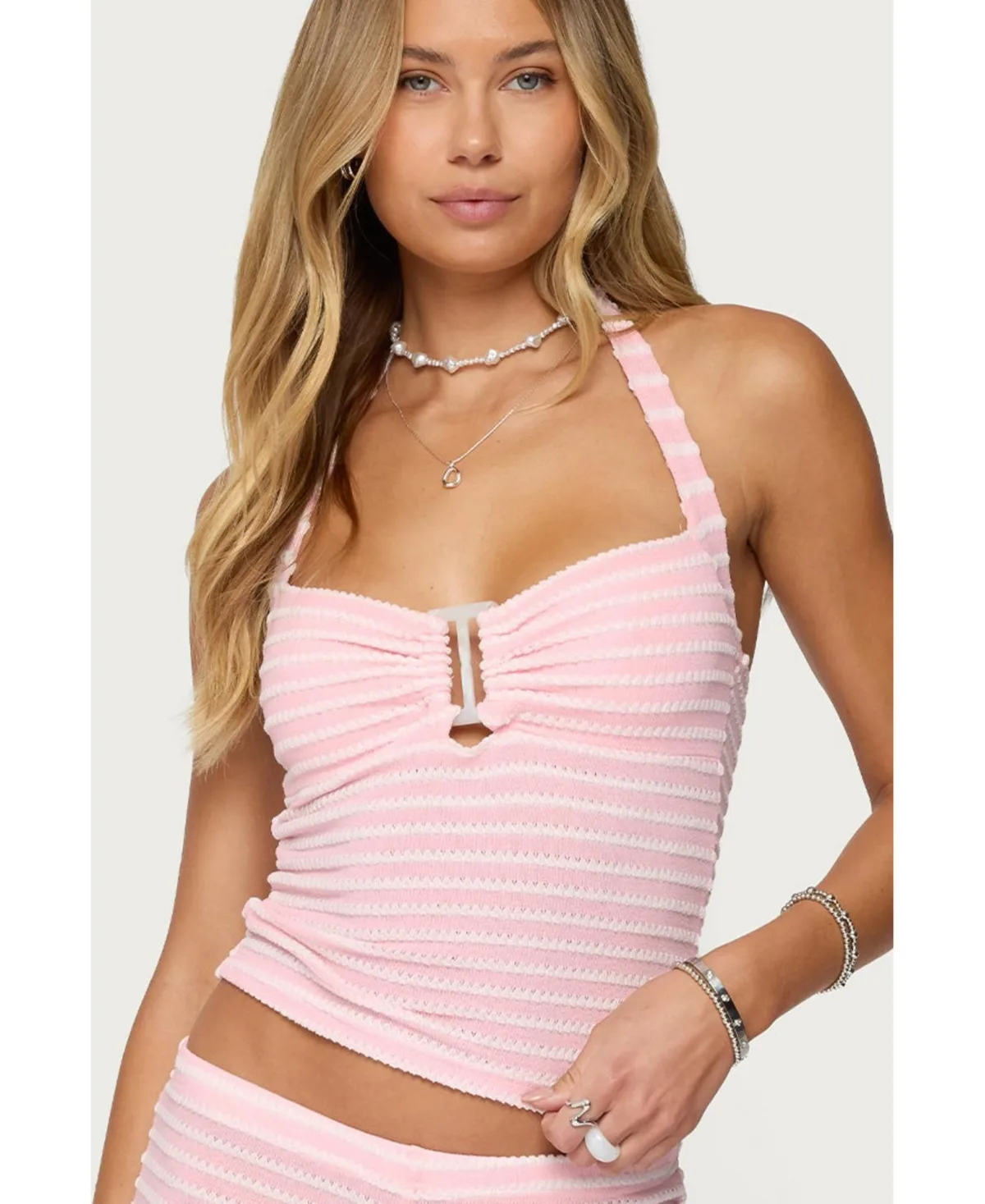 Lovina Textured Striped Halter Top by Edikted