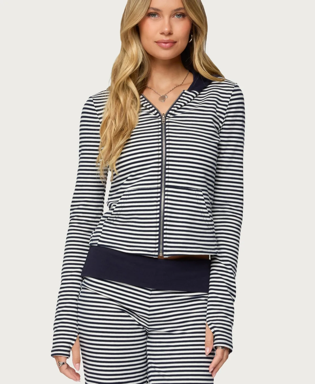 Meggy Striped Zip Up Hoodie by Edikted