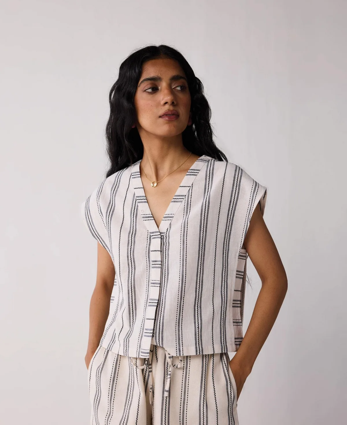 Relaxed V-Neck Top in Stripes by Reistor