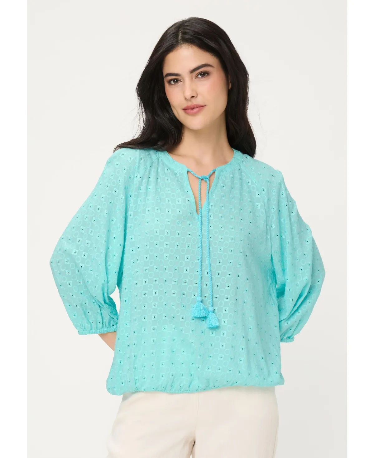 Eyelet Embroidered Tunic Blouse by Olsen