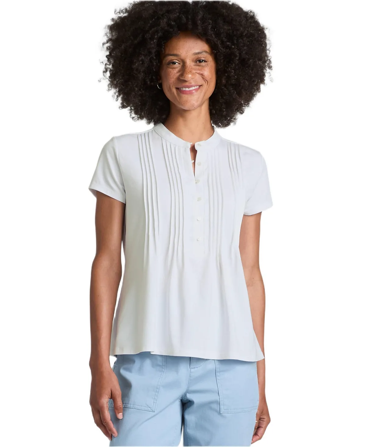 Lightweight Jersey Button Pintuck Top by Lands' End