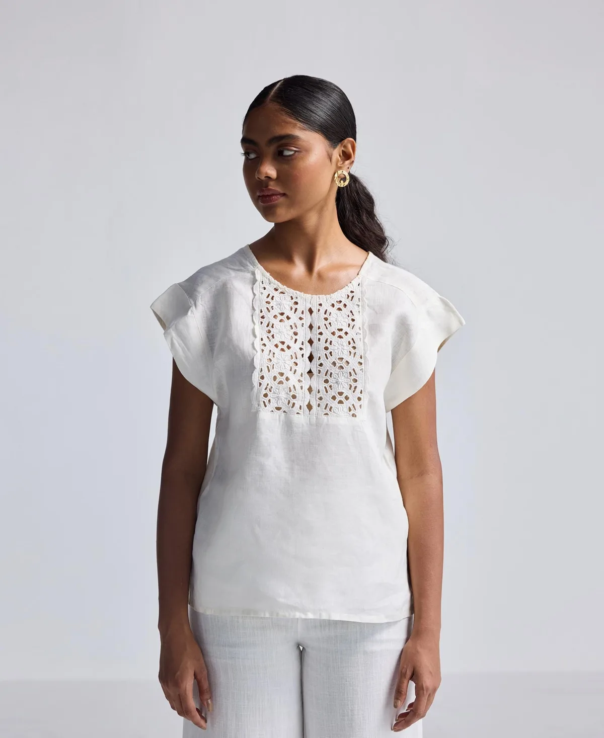 Boxy Top with Embroidered Lace Detail by Reistor