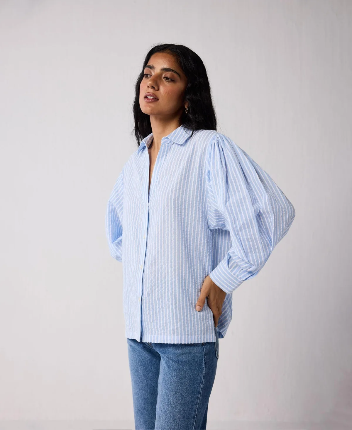 Long Balloon Sleeves Striped Shirt by Reistor