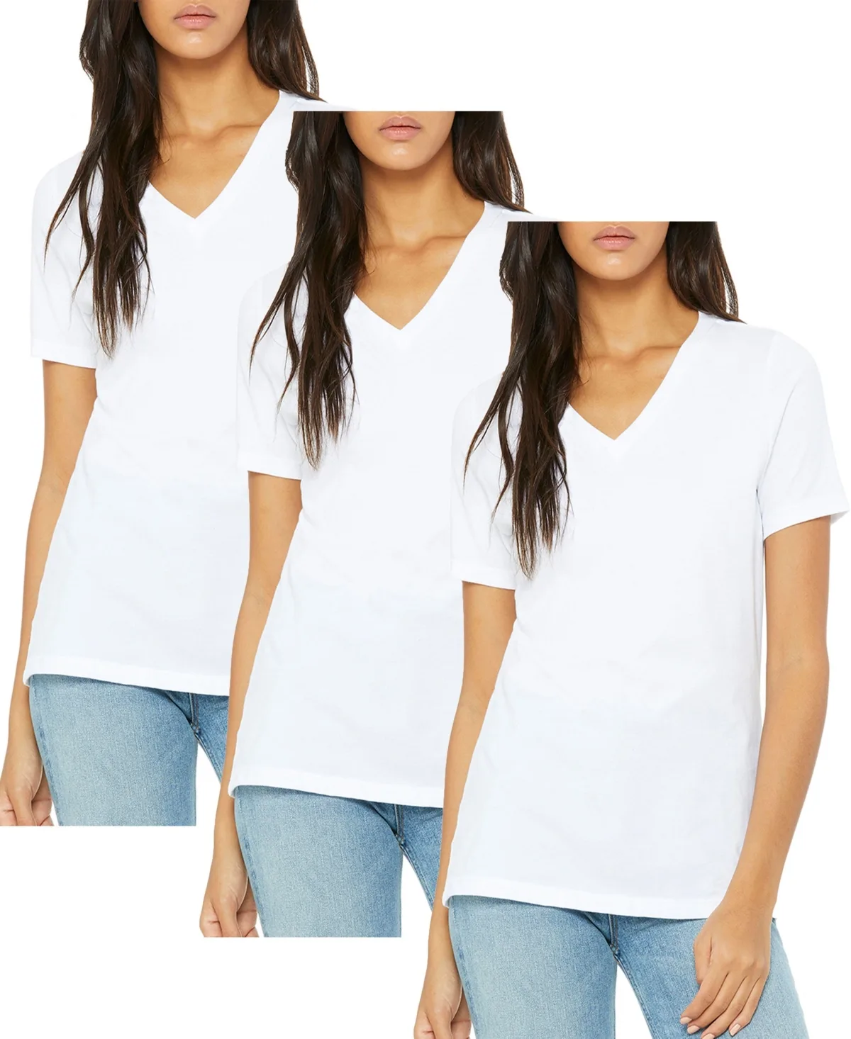 Loose Fit Short Sleeve V-Neck Cotton Stretch Tees 3 Pack by Blu Rock