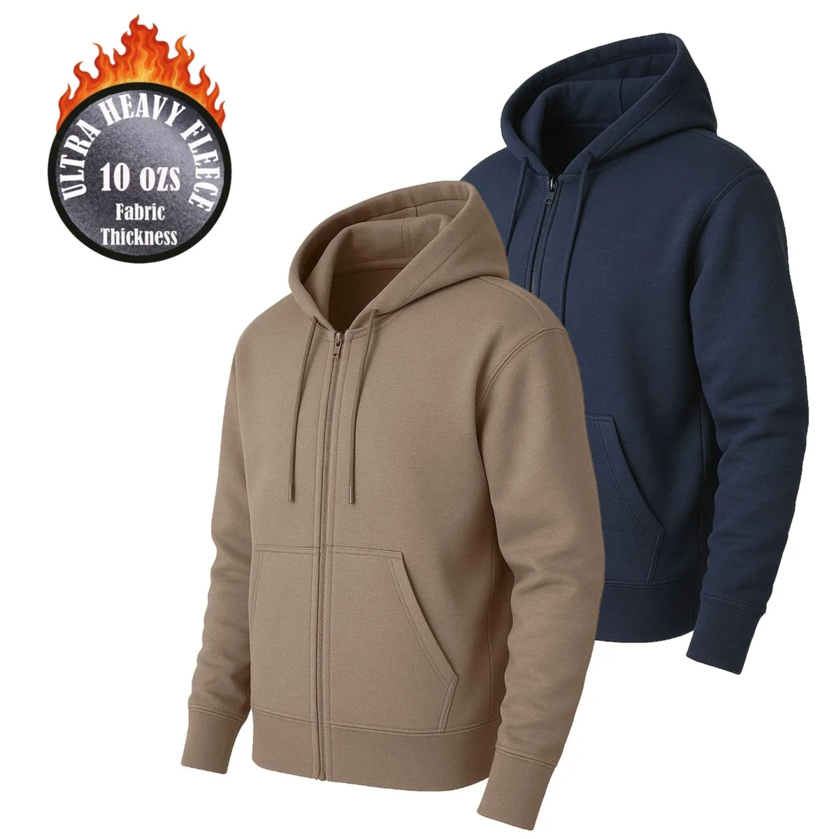 Galaxy by Harvic Loose Fit Super Heavyweight Fleece Lined Full-Zip Hoodie 2 Pack by Blue Ice
