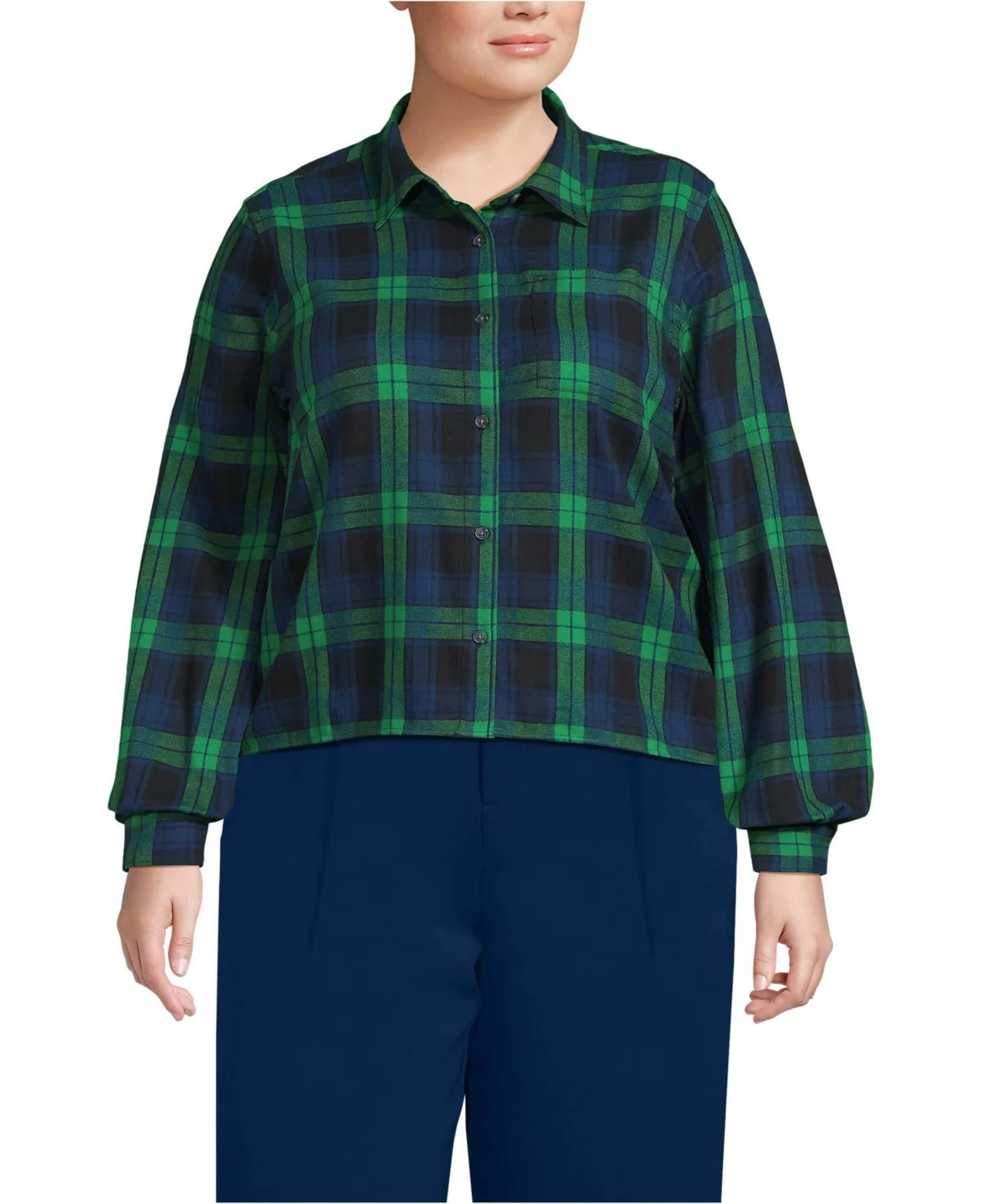Cropped Flannel Shirt by Lands' End