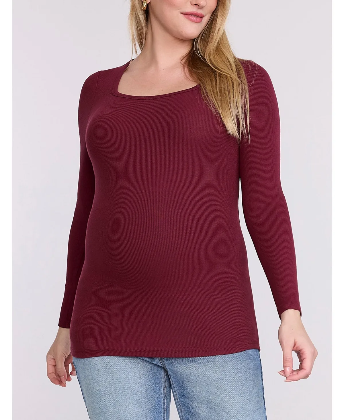 Square Neck Rib Knit Long Sleeve Tee by Motherhood Maternity